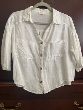 Aaron & Amber Off White Button-Front 100% Linen Blouse